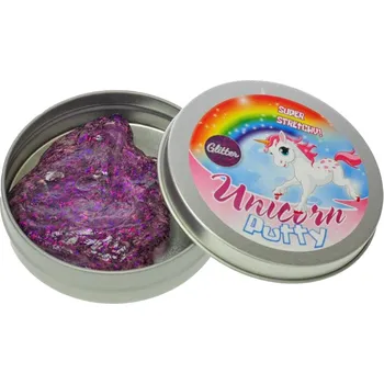 Výtvárné potřeby Wiky Jednorožec chytrá hmota -modelína v plechovce se třpytkami Barvy: světle fialová