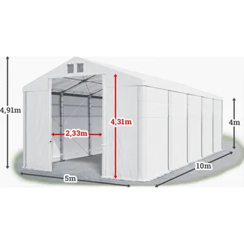 Zahradní stan Skladový stan 5x10x4m střecha PVC 620g/m2 boky PVC 620g/m2 konstrukce ZIMA PLUS Bílá Bílá Bílá