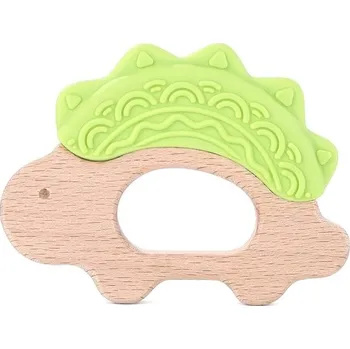 Elpinio dřevěné kousátko se silikonovým dinosaurem - zelené