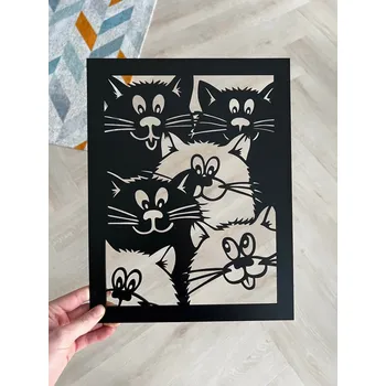 Vsepropejska Kočka 8 dřevěná dekorace na zeď Rozměr (cm): 35 x 27, Dekor: Černá