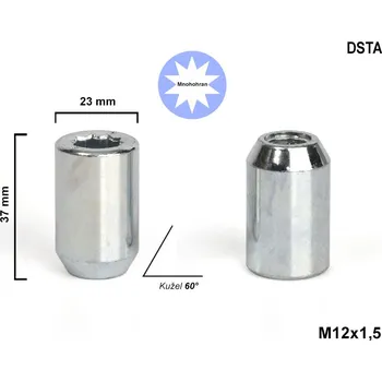 Matice na kolo Kolová matice M12x1,5 kužel s vnitřním mnohohranem, DSTA, výška 37, Ø 23 mm