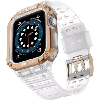 Příslušenství k chytrým hodinkám Silikonový řemínek s tvrzeným krytem pro Apple Watch 38/40/41mm Barva: Průhledná/bronzová
