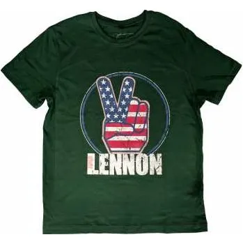 Pánské tričko Merch John Lennon: John Lennon Unisex T-shirt: Peace Fingers Us Flag (xx-large) XXL