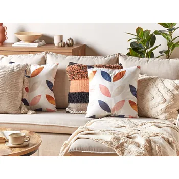 Polštář Dekorativní polštář krémově bílý samet 45 x 45 cm vzor listů Boho dekorace doplňky Beliani