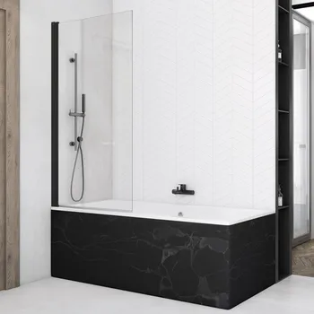 Vanová zástěna RONAL SOLINO Jednokřídlá vanová zástěna černá mat čiré SOEB108500607