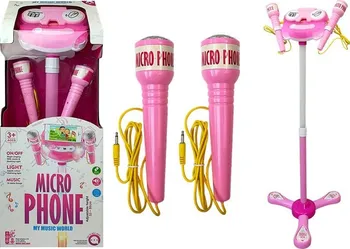 Hudební nástroj pro děti Dětské mikrofony s karaoke a stativem 53-89 cm růžové