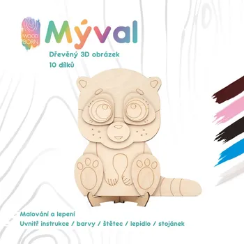 Dřevěná hračka Mýval - Dřevěná 3D omalovánka