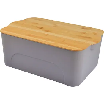 Keramický dřez Homea Plastová nádoba s bambusovým víkem, šedá barva, 5l