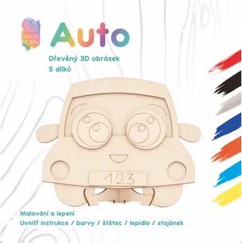 Dřevěná hračka Auto - Dřevěná 3D omalovánka