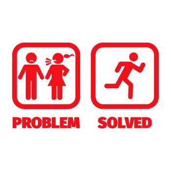 Polep vozidla SAMOLEPKA Problem? Solved 007 pryč od ní (10 - červená) NA AUTO, NÁLEPKA, FÓLIE, POLEP, TUNING, VLASTNÍ TEXT, TISK, AUTOSAMOLEPKY.cz, POLEPY, OBRÁZEK, LOGO, SAMOLEPKY