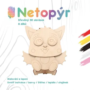 Dřevěná hračka Netopýr - Dřevěná 3D omalovánka