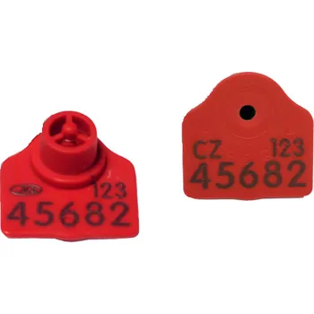 Chov hospodářského zvířete Ušní známka Q-flex polygonální malá červená, komplet s potiskem K