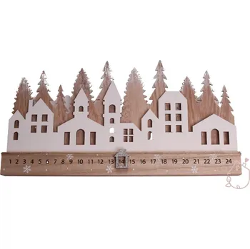 Vánoční dekorace Anděl Přerov Dřevěný adventní kalendář domky 40 x 20 cm