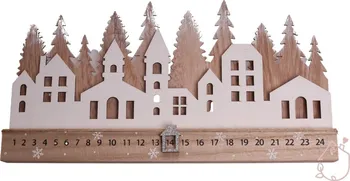 Vánoční dekorace Anděl Přerov Dřevěný adventní kalendář domky 40 x 20 cm