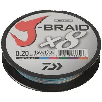Daiwa pletená šňůra J-Braid X8 Multi-Color 150m Průměr: 0,16mm