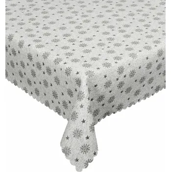 Stolování Ubrus gobelinový vánoční, Vločky a hvězdičky, stříbrné
