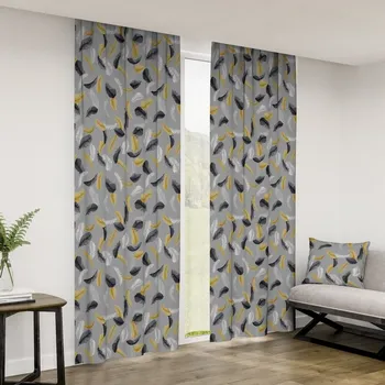 Závěs dekorační nebo látka, OXY Peříčka na šedým, 150 cm