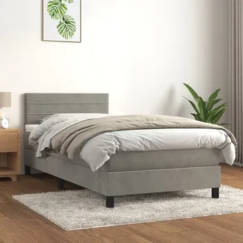 Postel vidaXL Box spring postel s matrací 80 x 200 cm samet [3141334] Barva: světle šedá