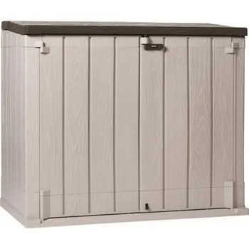 Zahradní úložný box Velká venkovní plastová skříň béžová na popelnice / gril / sekačku, 1272 L