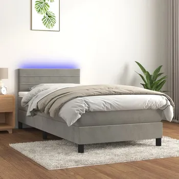 Postel vidaXL Box spring postel s matrací a LED 80x200 cm samet [3134431] Barva: světle šedá