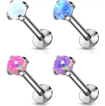 Piercing Zatahovací piercing do rtu, brady a ucha z oceli 316L - syntetický opál v kotlíku, 6 mm - Barva: Růžová