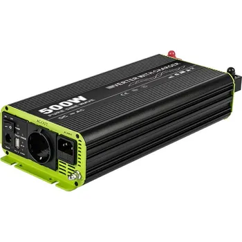 Měnič napětí Kosun Měnič napětí výkon 500W čistý sinus UPS DC12V/AC230V USB černo-zelený KOS500-12