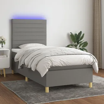 Postel vidaXL Box spring postel s matrací a LED 90x190 cm textil [3135483] Barva: Tmavě šedá