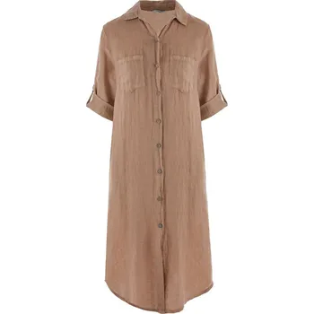 Dámské šaty Zabaione ITALSKÉ LNĚNÉ ŠATY DLOUHÉ CAMEL hnědá L