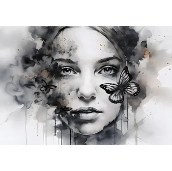 Fototapeta Postershop Fototapety vliesové: Art watercolour woman butterfly (1) - 254x184 cm