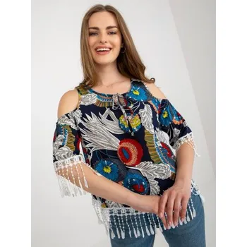 Dámská halenka Dámská halenka s potiskem a třásněmi SYDA námořnicky modrá