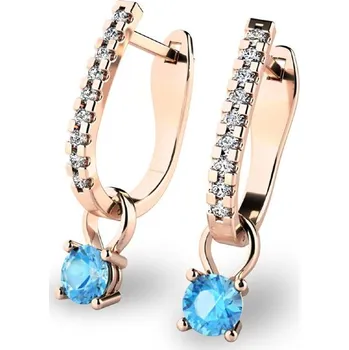 Náušnice Dámské náušnice žluté zlato 585/1000 se zirkony a akvamaríny 10862-CV-ZIR-SM