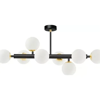 Kaspa 10757802 CUMULUS 3 - Stropní svítidlo na tyči v černé a zlaté barvě, bílá skla, 8 x E14, šířka 85cm (Elegantní stropní svítidlo na tyči na 8 LED žárovek E14)