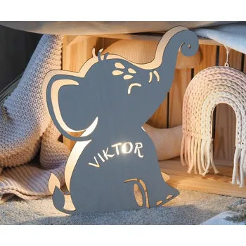 Dětské svítidlo ČistéDřevo Dětská nástěnná lampička se jménem - slon