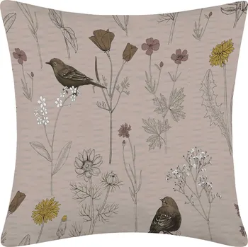 Povlečení DARRÉ Krepový povlak na polštář Ptáčci v kvítí - béžový Velikost: 70 x 90