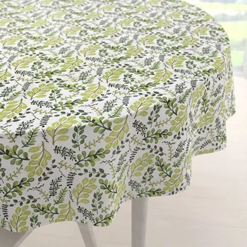 ubrus Bavlněný kulatý ubrus Sandra SA-426 Zelené větvičky s lístky na bílém Ø 40 cm
