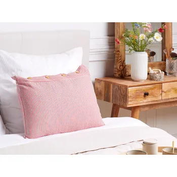 Polštář Dekorativní polštář červený/bílý bavlněný 40 x 60 cm pruhovaný s knoflíky retro bytový doplněk ložnice obývací pokoj Beliani