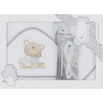 Interbaby Osuška froté Medvídek Love + hřeben bílošedá