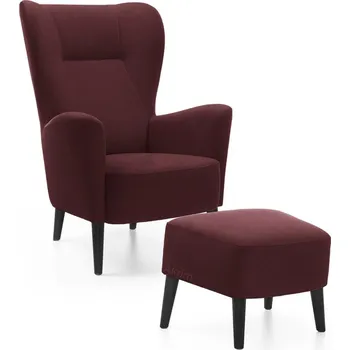 Křeslo Křeslo ušák s podnožkou Next | FUNKČNÍ LÁTKA | tmavě vínová 59 | černé nohy | AKCE