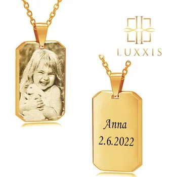 Přívěsek Vysoce leštěný ocelový přívěsek s řetízkem Tag pozlacený Luxxis Octagon