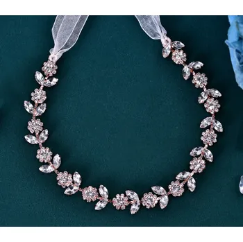 Čelenka B-TOP Čelenka do vlasů s krystalovými květinami - zlatá/ růžová