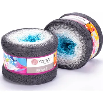 Galanterie Yarn Art příze Flowers 251 tyrkys, světle šedá, tmavě šedá