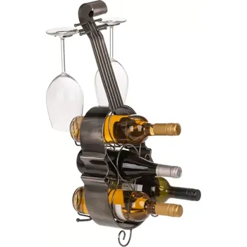 Žertovný předmět Kovový stojan na 4 láhve a 2 skleničky - Kontrabas