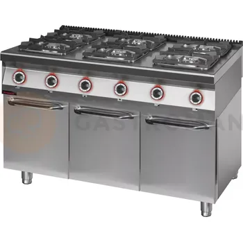 Sporák Plynový sporák 6 hořákový 2x4,5 kW + 2x7,5 kW + 2x9,0 kW na uzavřeném podstavci, skříňce | KROMET, 900.KG-6.S.D