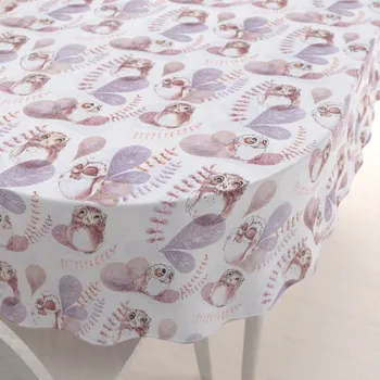 ubrus Dětský bavlněný oválný ubrus Sandra SA-284 Hnědé sovy 100x160 cm