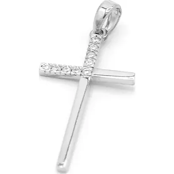 Přívěsek Přívěsek z bílého zlata, kříž zdobený zirkony 0,80g