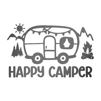 Samolepící dekorace SAMOLEPKA Happy camper 002 pravá kempování s karavanem (41 - grafitová metalíza) NA AUTO, NÁLEPKA, FÓLIE, POLEP, TUNING, VLASTNÍ TEXT, TISK, AUTOSAMOLEPKY.cz, POLEPY, OBRÁZEK, LOGO, SAMOLEPKY