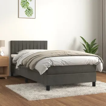 Postel vidaXL Box spring postel s matrací 90x190 cm samet [3141395] Barva: Tmavě šedá