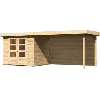 Zahradní stavba LANIT PLAST Dřevěný domek KARIBU ASKOLA 3 + přístavek 280 cm včetně zadní stěny (9173) natur LG3237