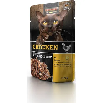 Krmivo pro kočku Leonardo kuřecí + extra trhané hovězí 16 × 70 g