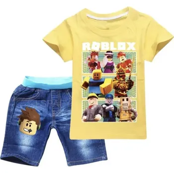 Letní set ROBLOX tričko krátký rukáv + džínové kraťasy (mix barev) Barva: Žlutá, Velikost: 130